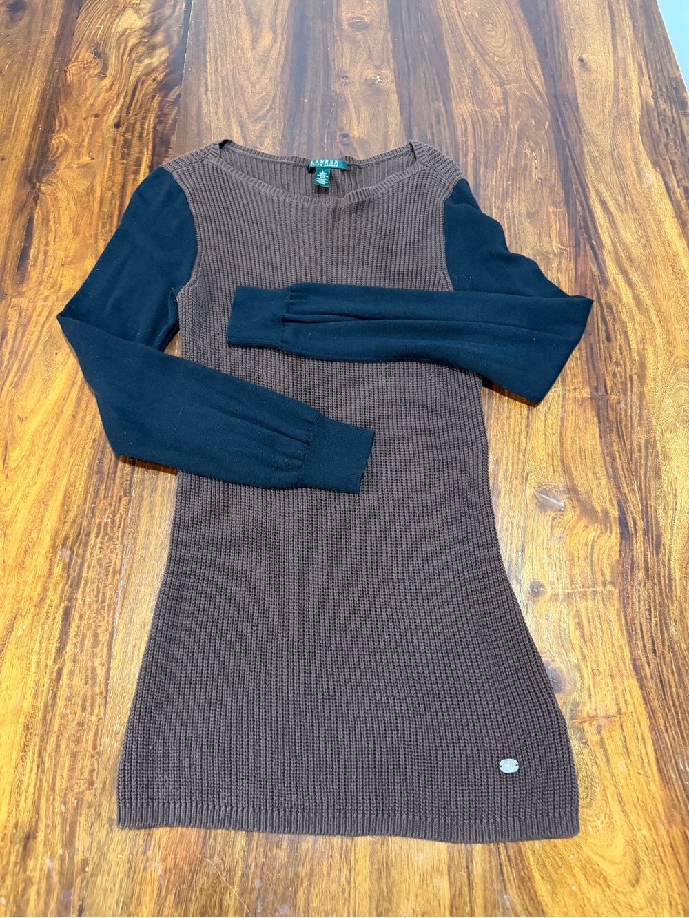 Ralph Lauren Brown Knit Dress with Black Sleeves